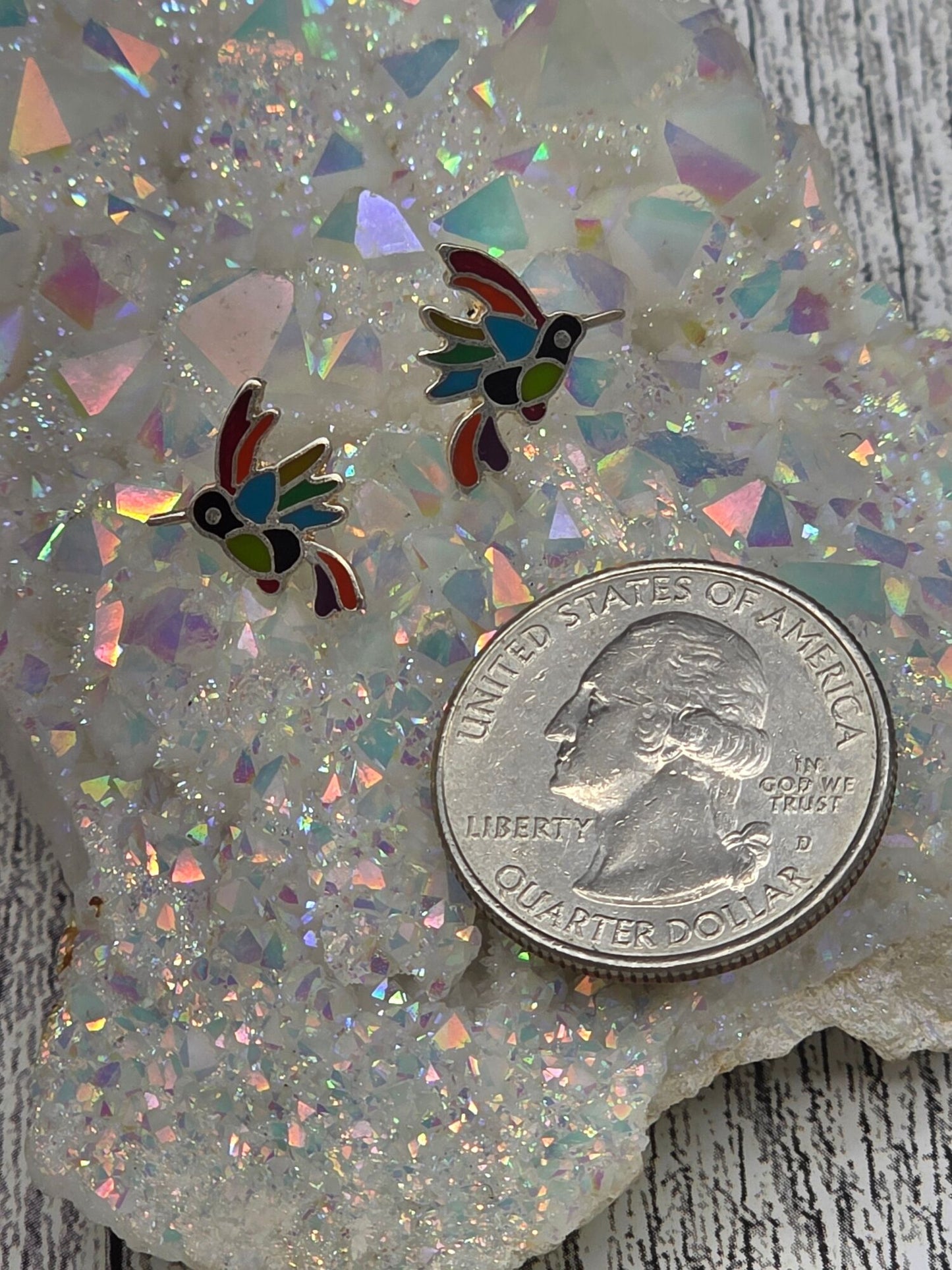 Gemstone Bird Post Earrings - size reference