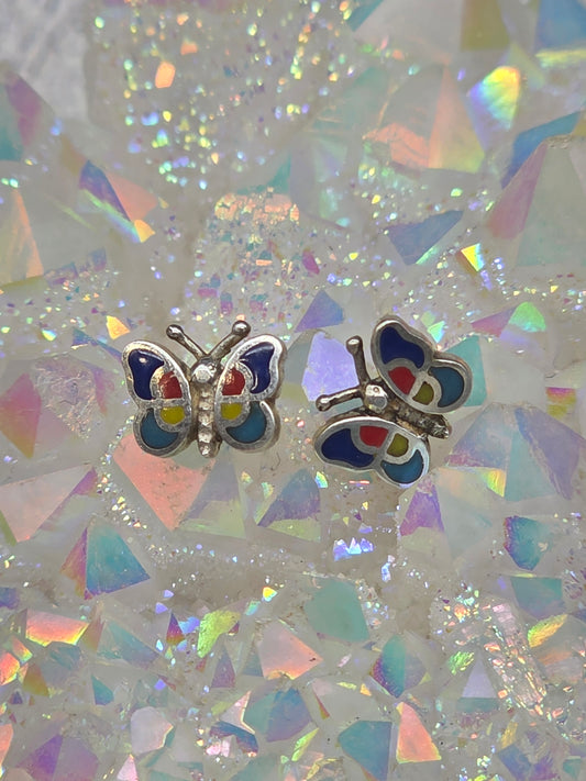 Gemstone Inlaid Butterfly Post Earrings