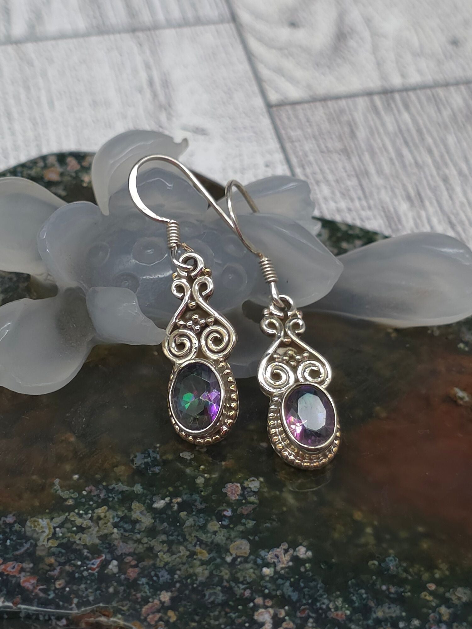 Faceted Oval Spiral Earrings - detail shot