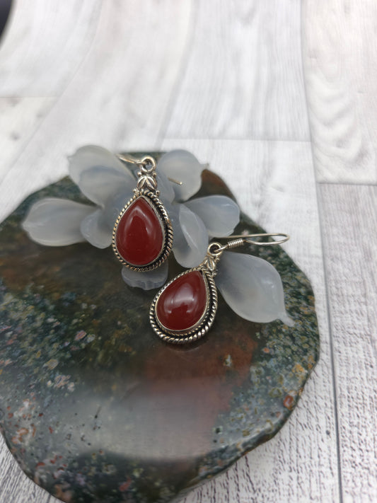 Carnelian Teardrop Hook Earrings