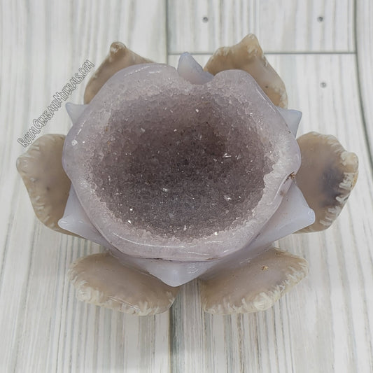 Agate Lotus with Druzy Cluster