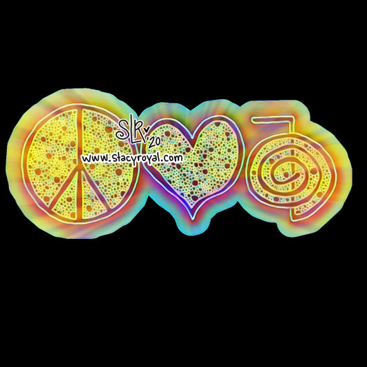 Peace Love Cho Ku Rei Hand Drawn Vinyl Sticker Infused With Beautiful Reiki Healing Energy Bright Colorful Original Design Happiness Hippie