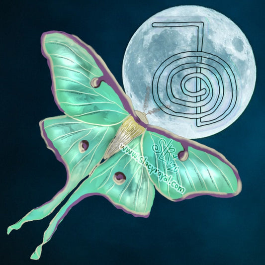Luna Moth & Moon Reiki Vinyl Sticker with  Cho Ku Rei Infused With Beautiful Reiki Healing Energy Luna Master Teacher Symbol Message Omen