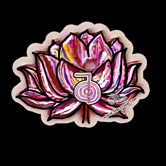 Pink Lotus Overlayed with Hand Drawn Cho Ku Rei Vinyl Sticker Infused With Beautiful Reiki Healing Energy No Mud No Lotus Healing Art