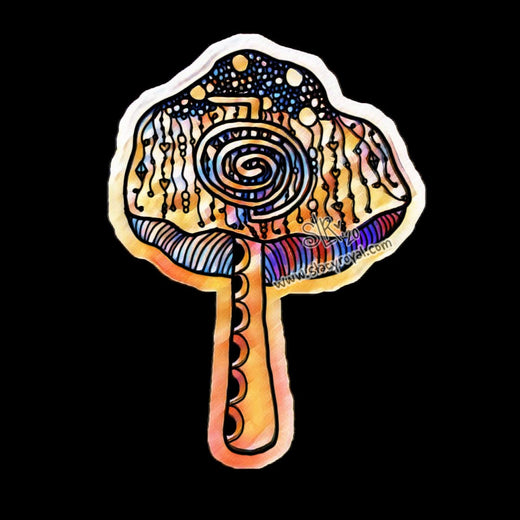 Reiki Mushroom Sticker Zentangle Brown and Blue with Cho Ku Rei