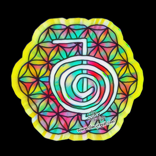Flower of Life Hand Drawn Vinyl Sticker with  Cho Ku Rei Infused With Beautiful Reiki Healing Energy Sacred Geometry Rainbow Die Cut Decal