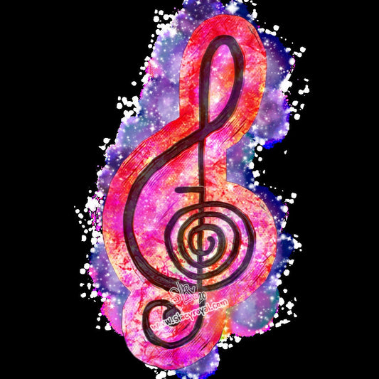 Hand Drawn Music Clef Reiki Vinyl Sticker with  Cho Ku Rei Infused With Beautiful Reiki Healing Energy Die Cut Pink Sparkle Music Note Love