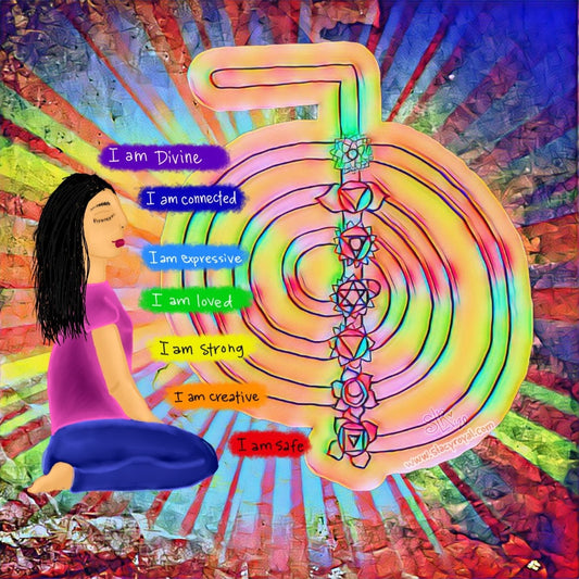 Chakra Empowerment Reiki Vinyl Sticker with  Cho Ku Rei Infused With Beautiful Reiki Healing Energy Rainbow Meditation Symbolism Safe Root