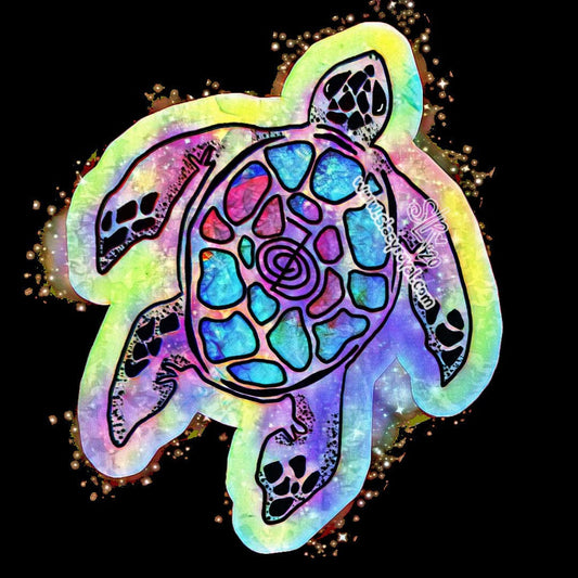 Animal Reiki Sticker - Sea Turtle Original Hand Drawn with Cho Ku Rei Symbol Vinyl infused with ReikiHealing Energy Ocean Master Student