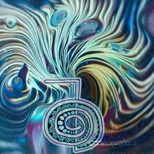 Swirls in Blue Hand Drawn Cho Ku Rei Source Vinyl Sticker Infused With Beautiful Reiki Healing Energy Original Connection Divine Love Deep
