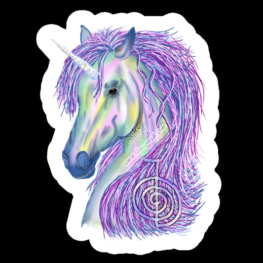 Unicorn Soft Rainbow color overlayed with Cho Ku Rei Vinyl Sticker Infused With Reiki Healing Energy Master Teacher Student Magical Lavender