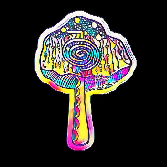 Bright Colorful Mushroom Zentangle Original Hand Drawn Cho Ku Rei & Reiki Vinyl Sticker Infused With Reiki Healing Energy Perfect gift