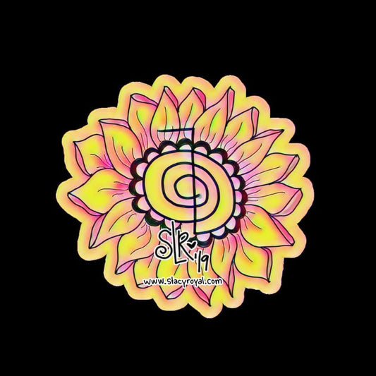 Yellow and Pink Sunflower Cho Ku Rei center Vinyl Sticker Infused With Beautiful Reiki Healing Energy Bright Flower Gift for Reiki Master
