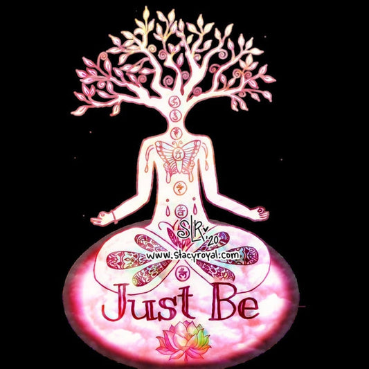 Tree of Life Meditating Chakra Lady Just Be Present Original Hand Drawn Reiki Infused Healing Sticker Collaboration Soft Om Symbolism Clouds