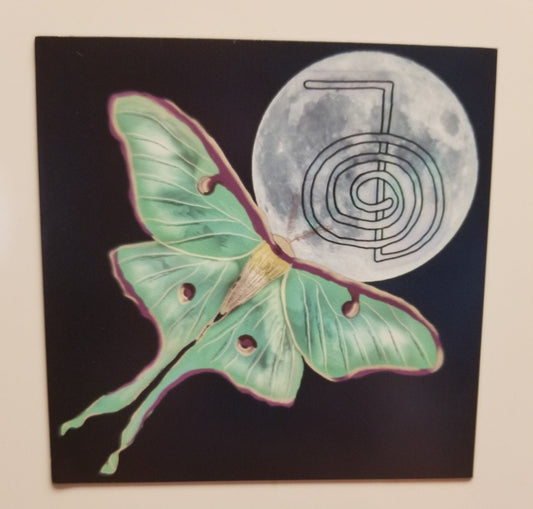 Luna Moth & Moon MAGNET Infused With Beautiful Reiki Healing Energy Cho Ku Rei Universal Healing Symbol Great Gift for Master or Student
