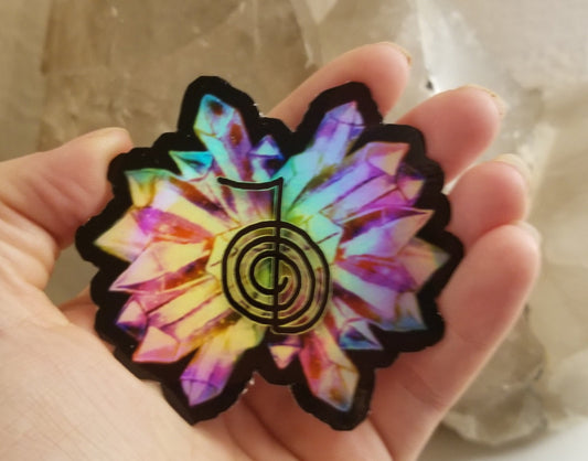 Holographic Crystal Bloom Cho Ku Rei Reiki Symbol Vinyl Sticker Infused With Beautiful Reiki Healing Energy Gift for students and teachers