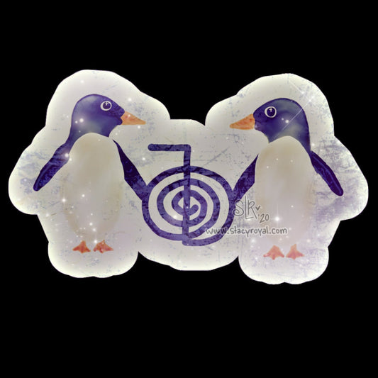 Penguins!! Hand Drawn with Cho Ku Rei Vinyl Sticker Infused With Beautiful Reiki Healing Energy Spirit Animal Cute Adorable Sparkle